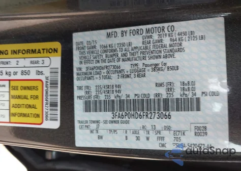 2015 Ford Fusion Se из США, поврежденный, VIN 3FA6P0HD6FR273066